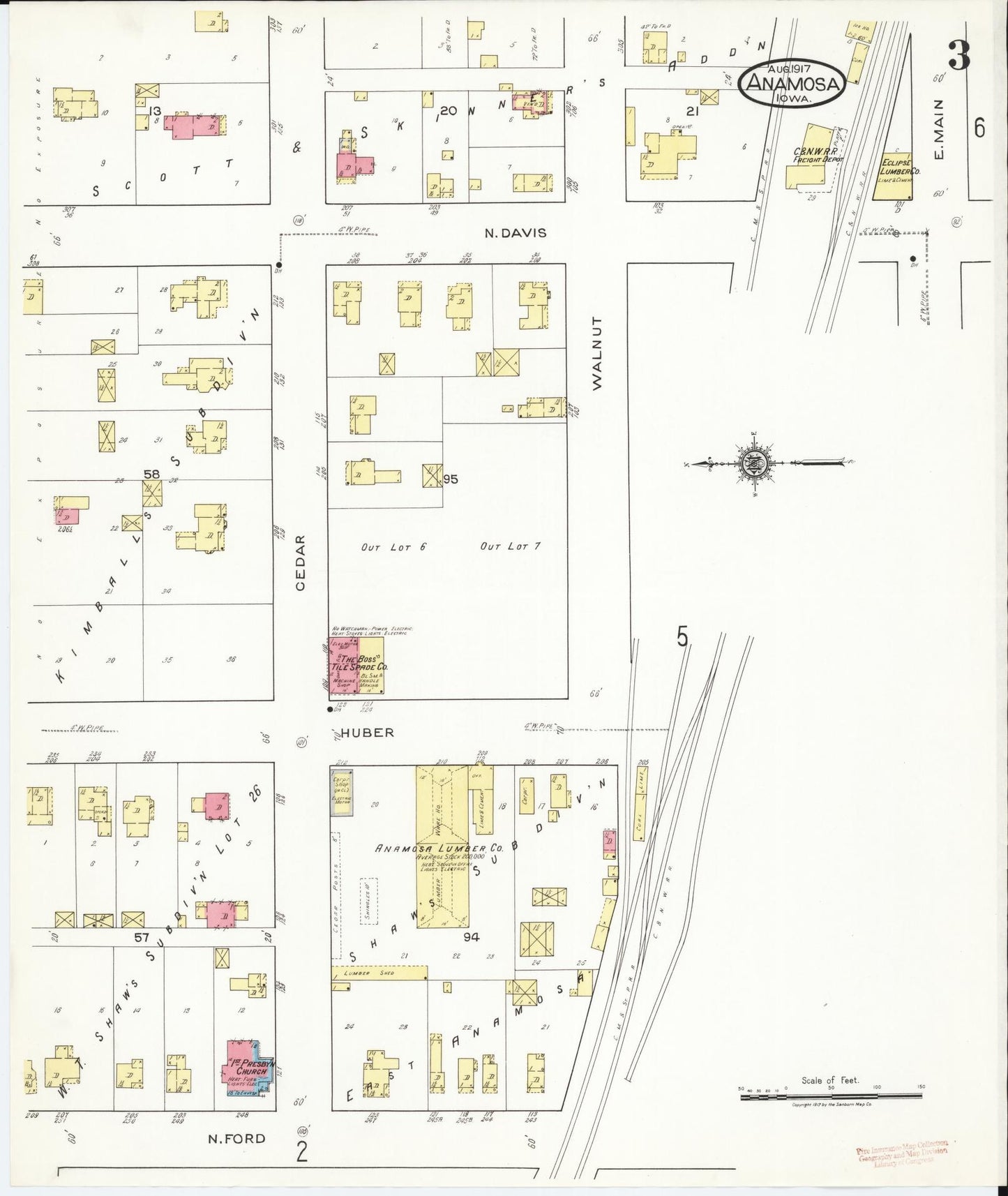 Sanborn Fire Insurance Map from Anamosa, Jones County, Iowa (1917), Sheet #0003 - Historic Sanborn Fire Insurance Map Print