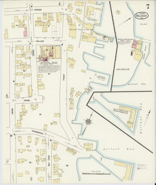 Sanborn Fire Insurance Map from Belfast, Waldo County, Maine (1912), Sheet #0007 - Historic Sanborn Fire Insurance Map Print, vintage old map wall art, antique decor, genealogy gift, Maine Maine map