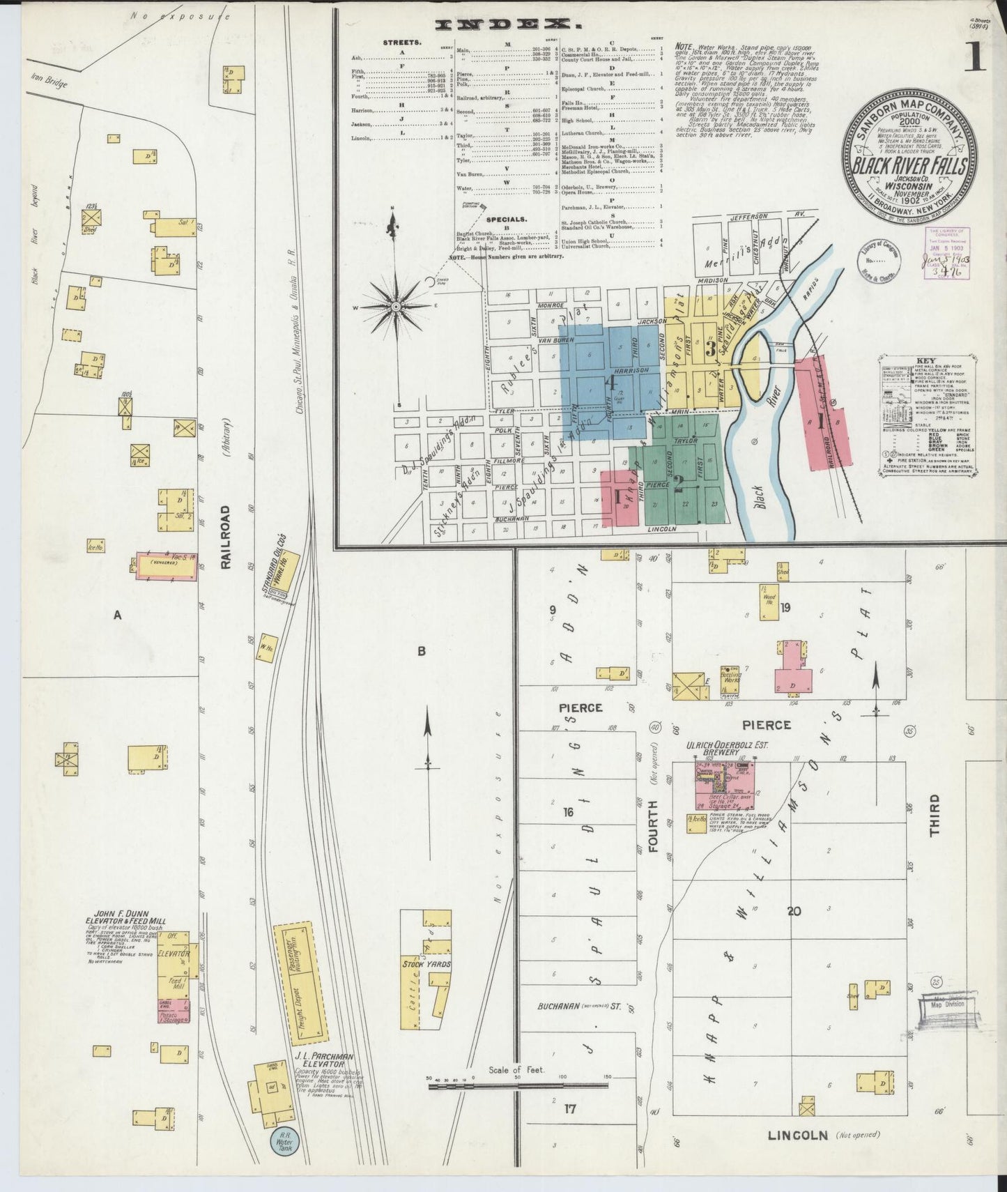 Sanborn Fire Insurance Map from Black River Falls, Jackson County, Wisconsin (1902), Sheet #0001 - Historic Sanborn Fire Insurance Map Print, vintage old map wall art, antique decor, genealogy gift, Wisconsin Wisconsin map