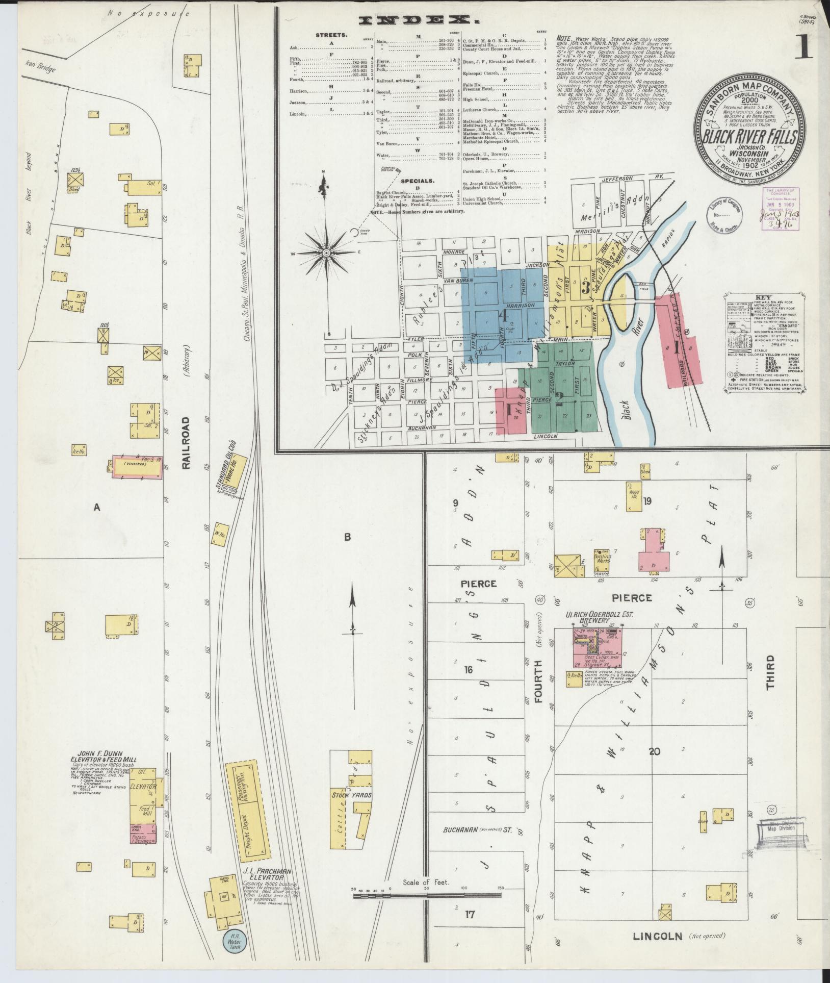Sanborn Fire Insurance Map from Black River Falls, Jackson County, Wisconsin (1902), Sheet #0001 - Historic Sanborn Fire Insurance Map Print, vintage old map wall art, antique decor, genealogy gift, Wisconsin Wisconsin map