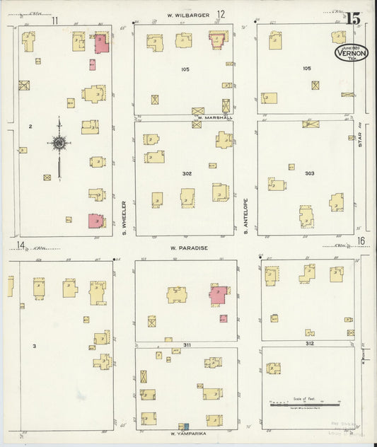 Sanborn Fire Insurance Map from Vernon, Wilbarger County, Texas (1920), Sheet #0015 - Historic Sanborn Fire Insurance Map Print, vintage old map wall art, antique decor, genealogy gift, Texas Texas map