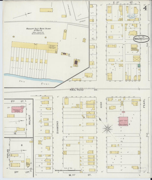 Sanborn Fire Insurance Map from Mound City, Pulaski County, Illinois (1894), Sheet #0004 - Historic Sanborn Fire Insurance Map Print, vintage old map wall art, antique decor, genealogy gift, Illinois Illinois map