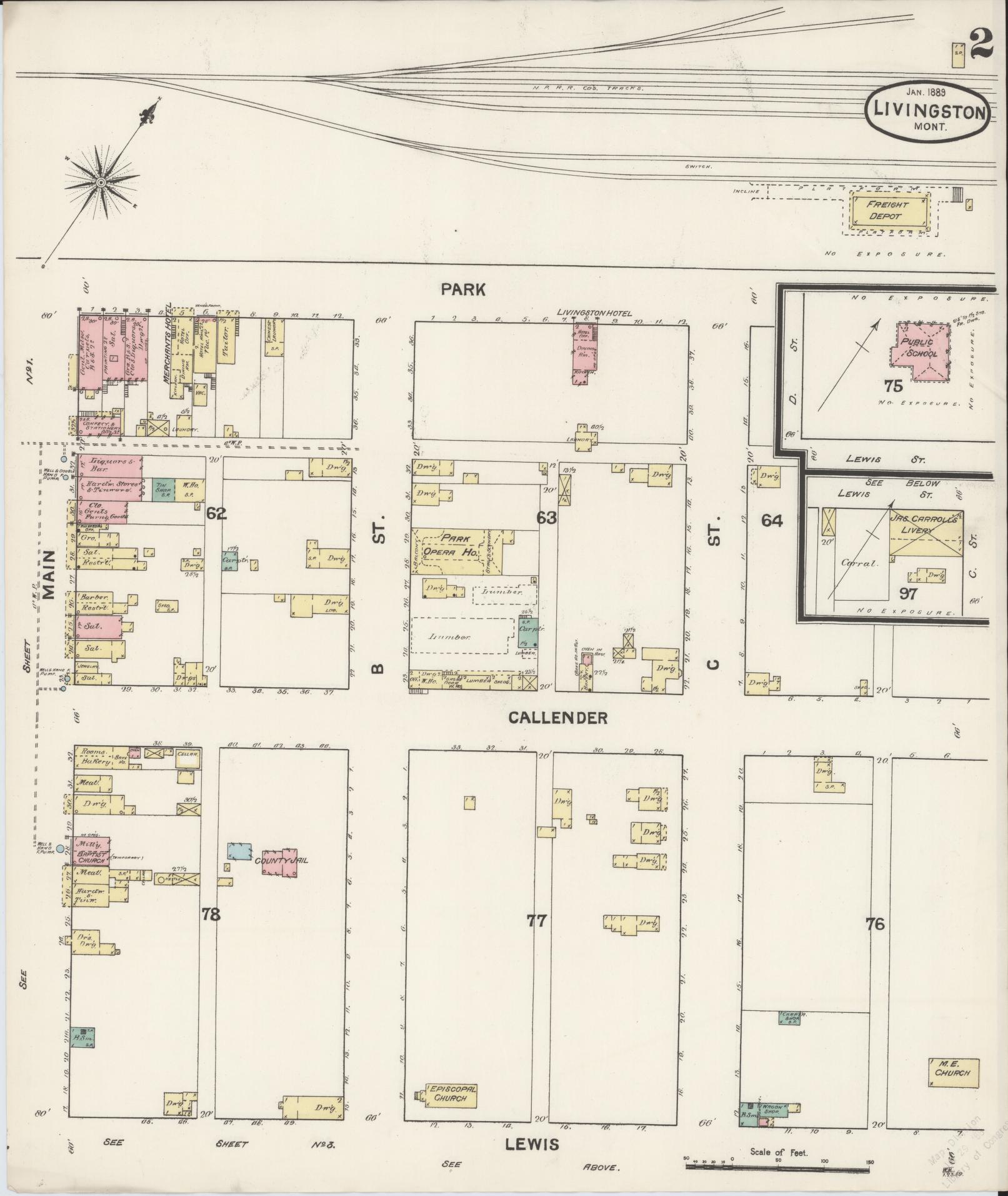 Sanborn Fire Insurance Map from Livingston, Park County, Montana (1889), Sheet #0002 - Historic Sanborn Fire Insurance Map Print, vintage old map wall art, antique decor, genealogy gift, Montana Montana map