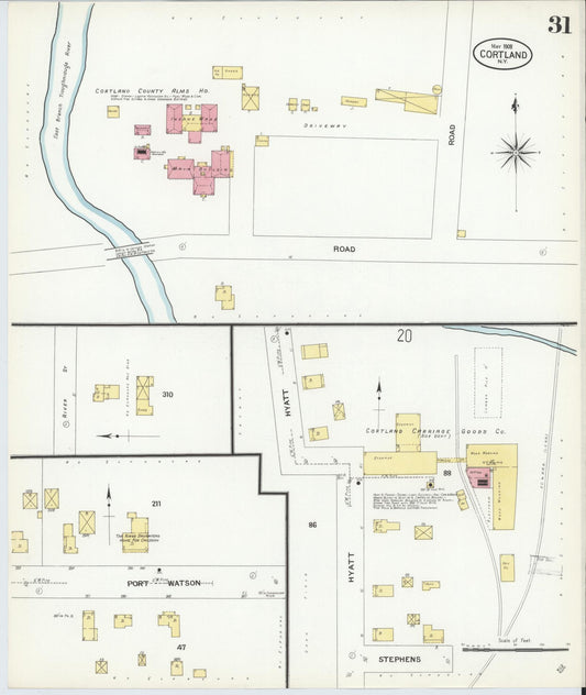 Sanborn Fire Insurance Map from Cortland, Cortland County, New York (1908), Sheet #0031 - Historic Sanborn Fire Insurance Map Print, vintage old map wall art, antique decor, genealogy gift, New York New York map