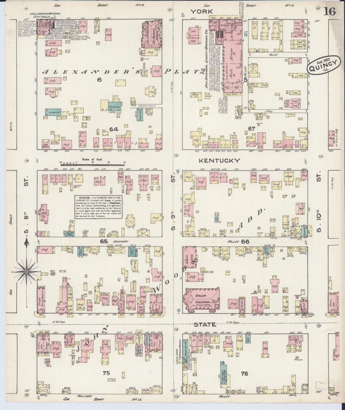 Sanborn Fire Insurance Map from Quincy, Adams County, Illinois (1883), Sheet #0016 - Complete Map Set gallery image, historic Sanborn map, vintage wall art, Illinois Illinois