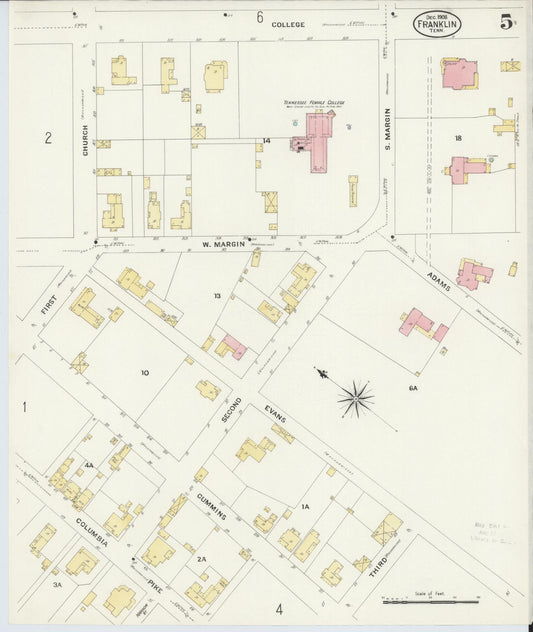 Sanborn Fire Insurance Map from Franklin, Williamson County, Tennessee (1908), Sheet #0005 - Historic Sanborn Fire Insurance Map Print, vintage old map wall art, antique decor, genealogy gift, Tennessee Tennessee map