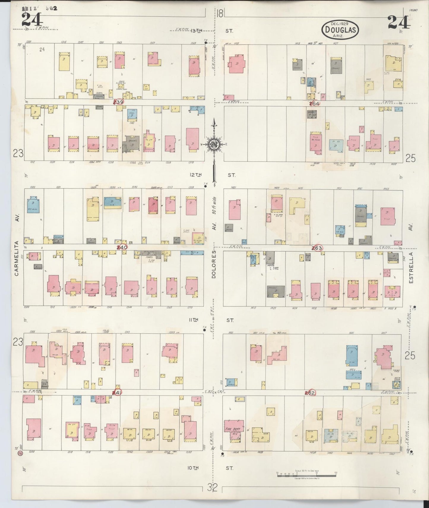 Sanborn Fire Insurance Map from Douglas, Cochise County, Arizona (1947), Sheet #0024 - Complete Map Set gallery image, historic Sanborn map, vintage wall art, Arizona Arizona