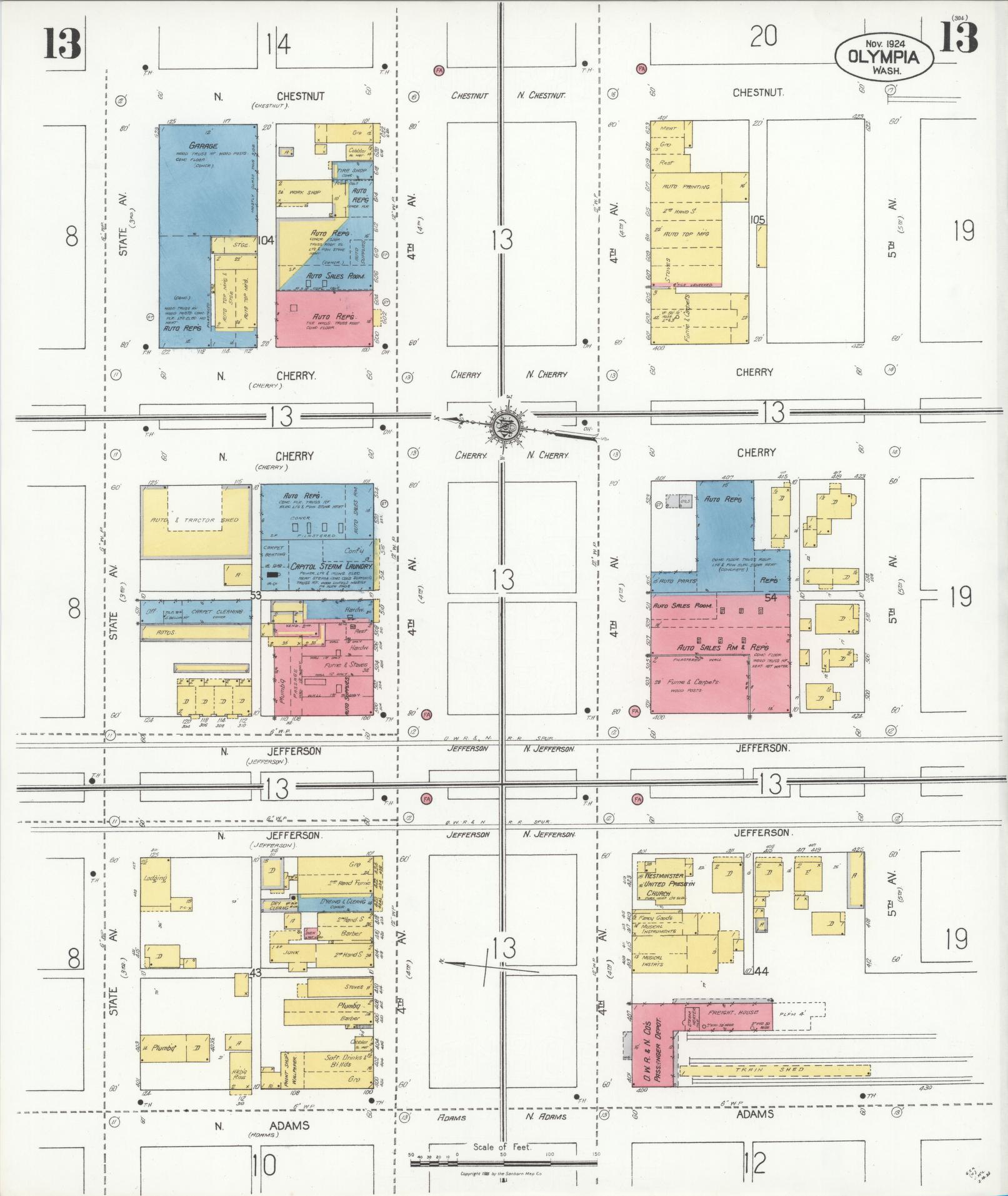 Sanborn Fire Insurance Map from Olympia, Thurston County, Washington (1924), Sheet #0013 - Historic Sanborn Fire Insurance Map Print, vintage old map wall art, antique decor, genealogy gift, Washington Washington map