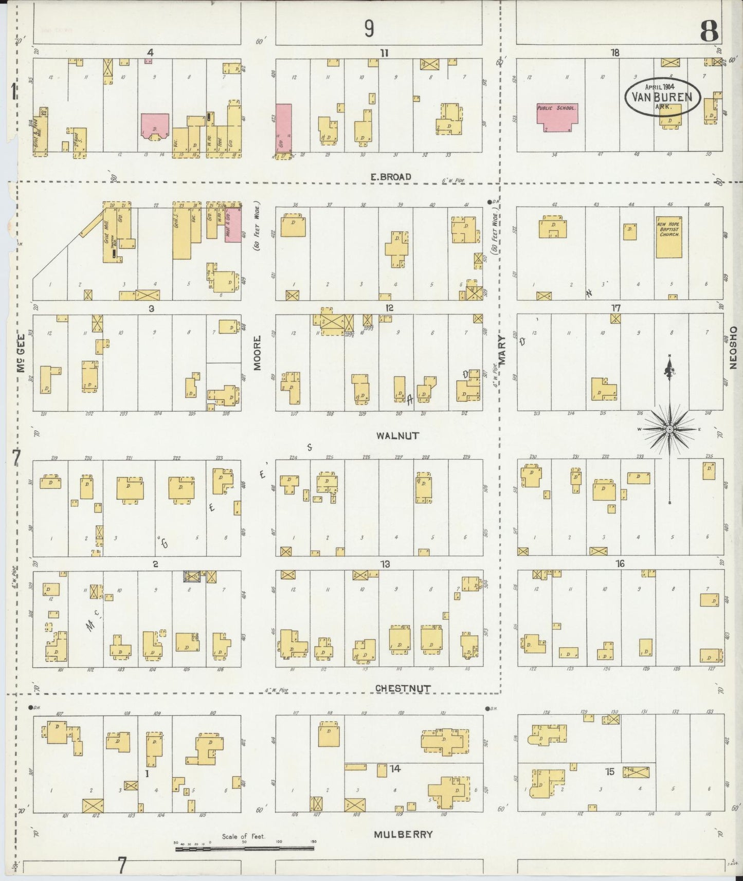 Sanborn Fire Insurance Map from Van Buren, Crawford County, Arkansas (1904), Sheet #0008 - Complete Map Set gallery image, historic Sanborn map, vintage wall art, Arkansas Arkansas