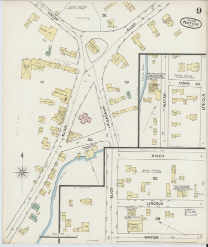 Sanborn Fire Insurance Map from Natick, Middlesex County, Massachusetts (1888), Sheet #0009 - Complete Map Set gallery image, historic Sanborn map, vintage wall art, Massachusetts Massachusetts