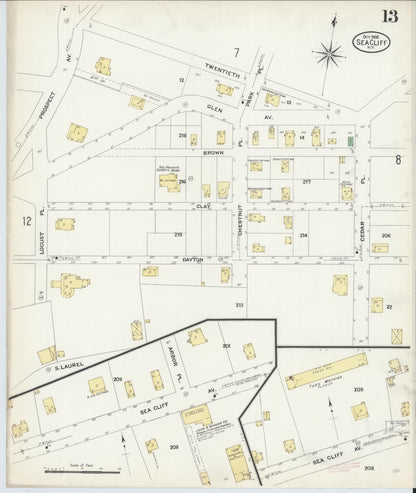 Sanborn Fire Insurance Map from Sea Cliff, Nassau County, New York (1908), Sheet #0013 - Complete Map Set gallery image, historic Sanborn map, vintage wall art, New York New York