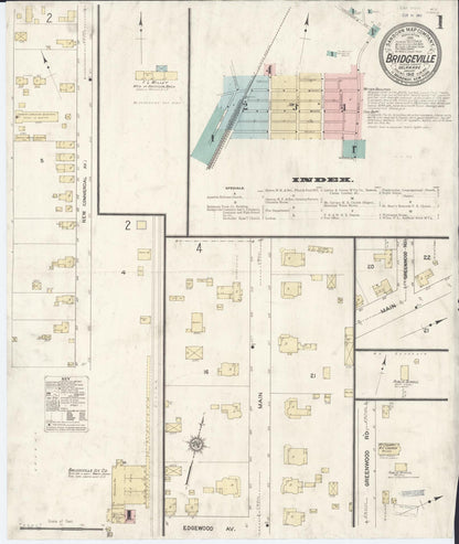 Sanborn Fire Insurance Map from Bridgeville, Sussex County, Delaware (1912), Sheet #0001 - Complete Map Set gallery image, historic Sanborn map, vintage wall art, Delaware Delaware
