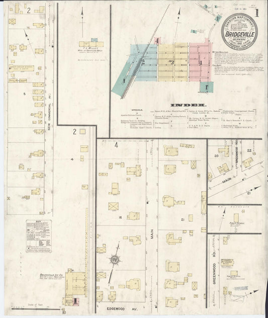 Sanborn Fire Insurance Map from Bridgeville, Sussex County, Delaware (1912), Sheet #0001 - Complete Map Set gallery image, historic Sanborn map, vintage wall art, Delaware Delaware