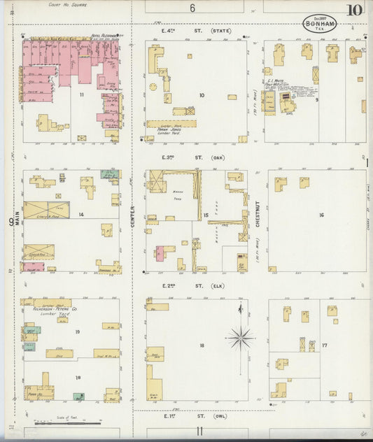 Sanborn Fire Insurance Map from Bonham, Fannin County, Texas (1897), Sheet #0010 - Historic Sanborn Fire Insurance Map Print, vintage old map wall art, antique decor, genealogy gift, Texas Texas map