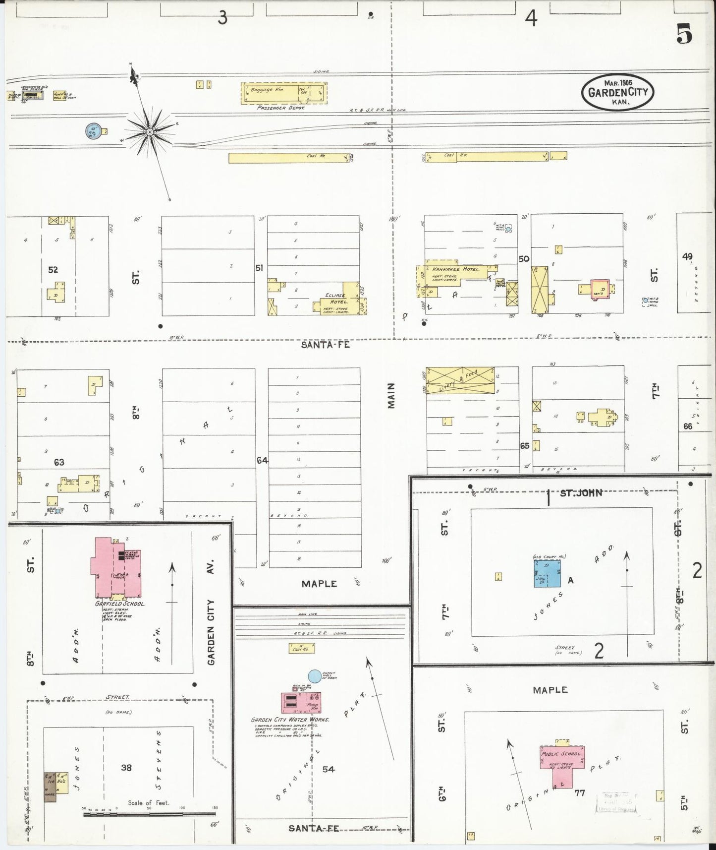 Sanborn Fire Insurance Map from Garden City, Finney County, Kansas (1905), Sheet #0005 - Complete Map Set gallery image, historic Sanborn map, vintage wall art, Kansas Kansas