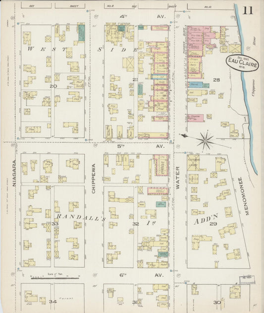 Sanborn Fire Insurance Map from Eau Claire, Eau Claire County, Wisconsin (1885), Sheet #0011 - Historic Sanborn Fire Insurance Map Print, vintage old map wall art, antique decor, genealogy gift, Wisconsin Wisconsin map