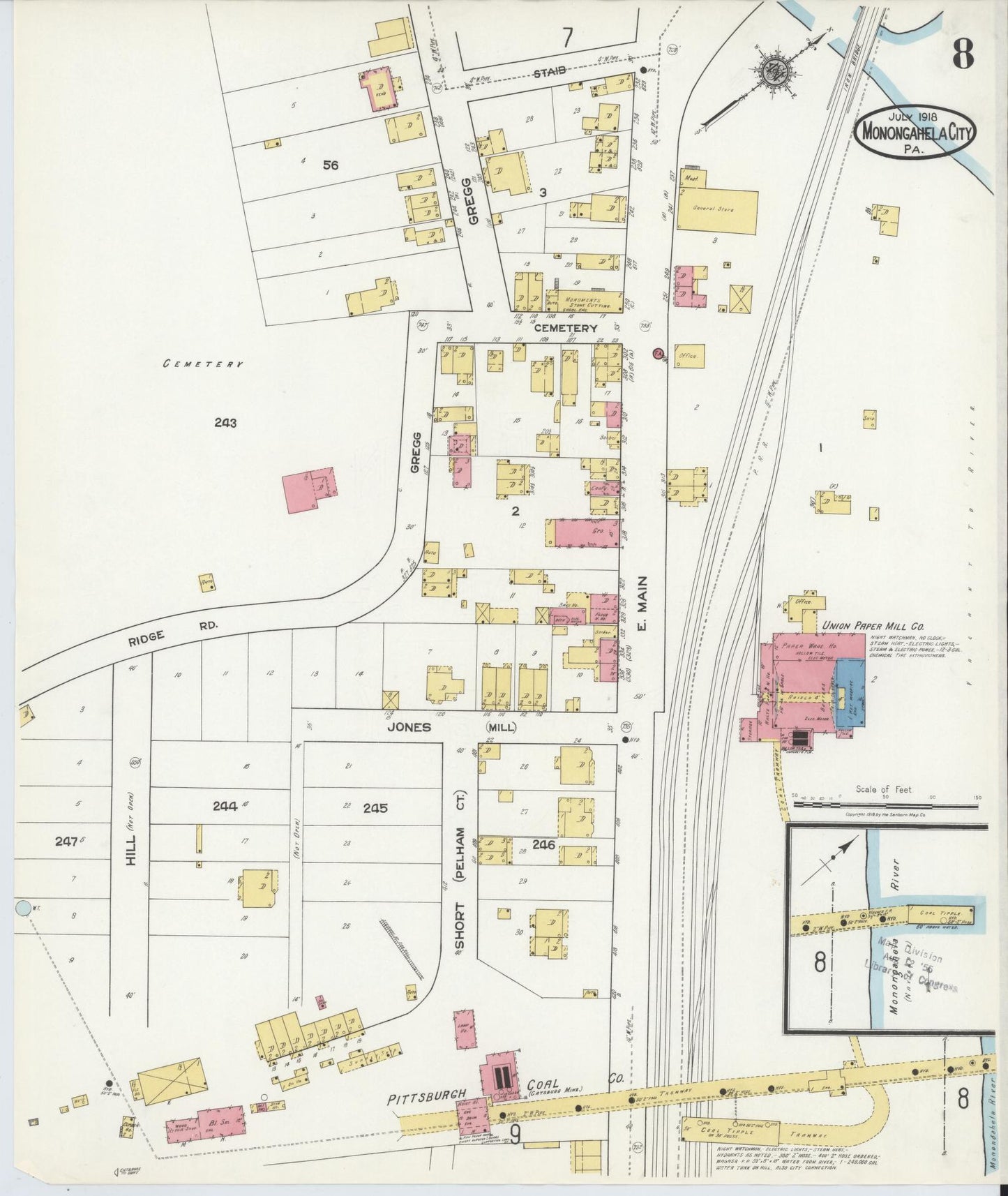 Sanborn Fire Insurance Map from Monongahela City, Washington County, Pennsylvania (1918), Sheet #0008 - Complete Map Set gallery image, historic Sanborn map, vintage wall art, Pennsylvania Pennsylvania