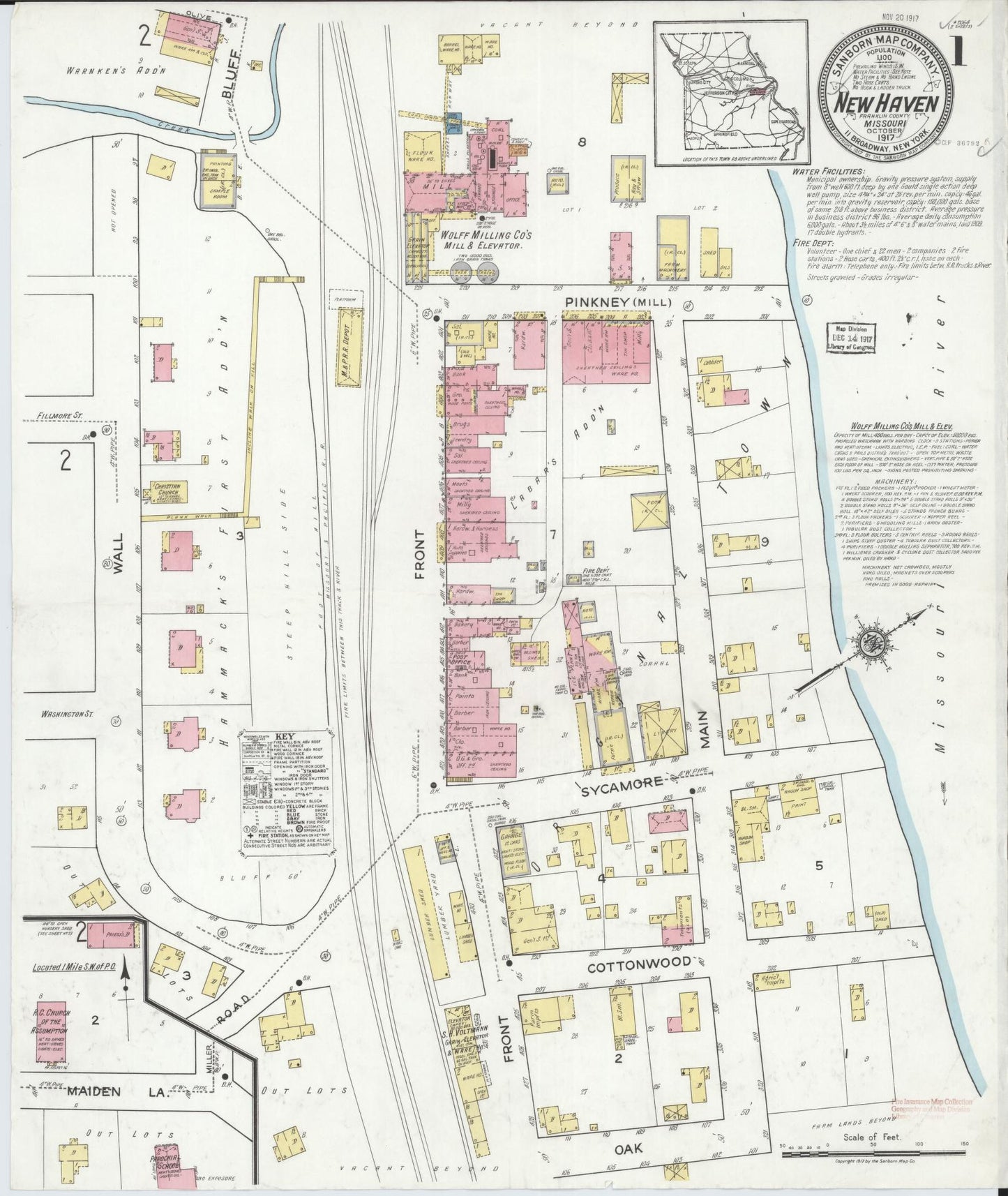Sanborn Fire Insurance Map from New Haven, Franklin County, Missouri (1917), Sheet #0001 - Historic Sanborn Fire Insurance Map Print, vintage old map wall art, antique decor, genealogy gift, Missouri Missouri map