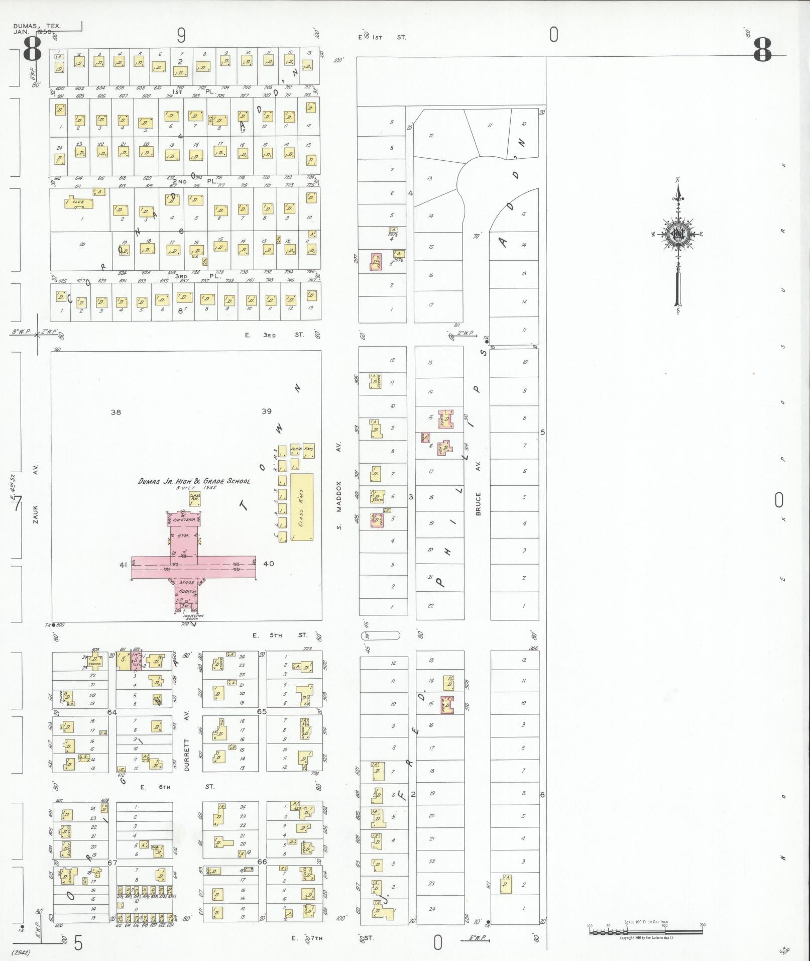 Sanborn Fire Insurance Map from Dumas, Moore County, Texas (1950), Sheet #0008 - Complete Map Set gallery image, historic Sanborn map, vintage wall art, Texas Texas