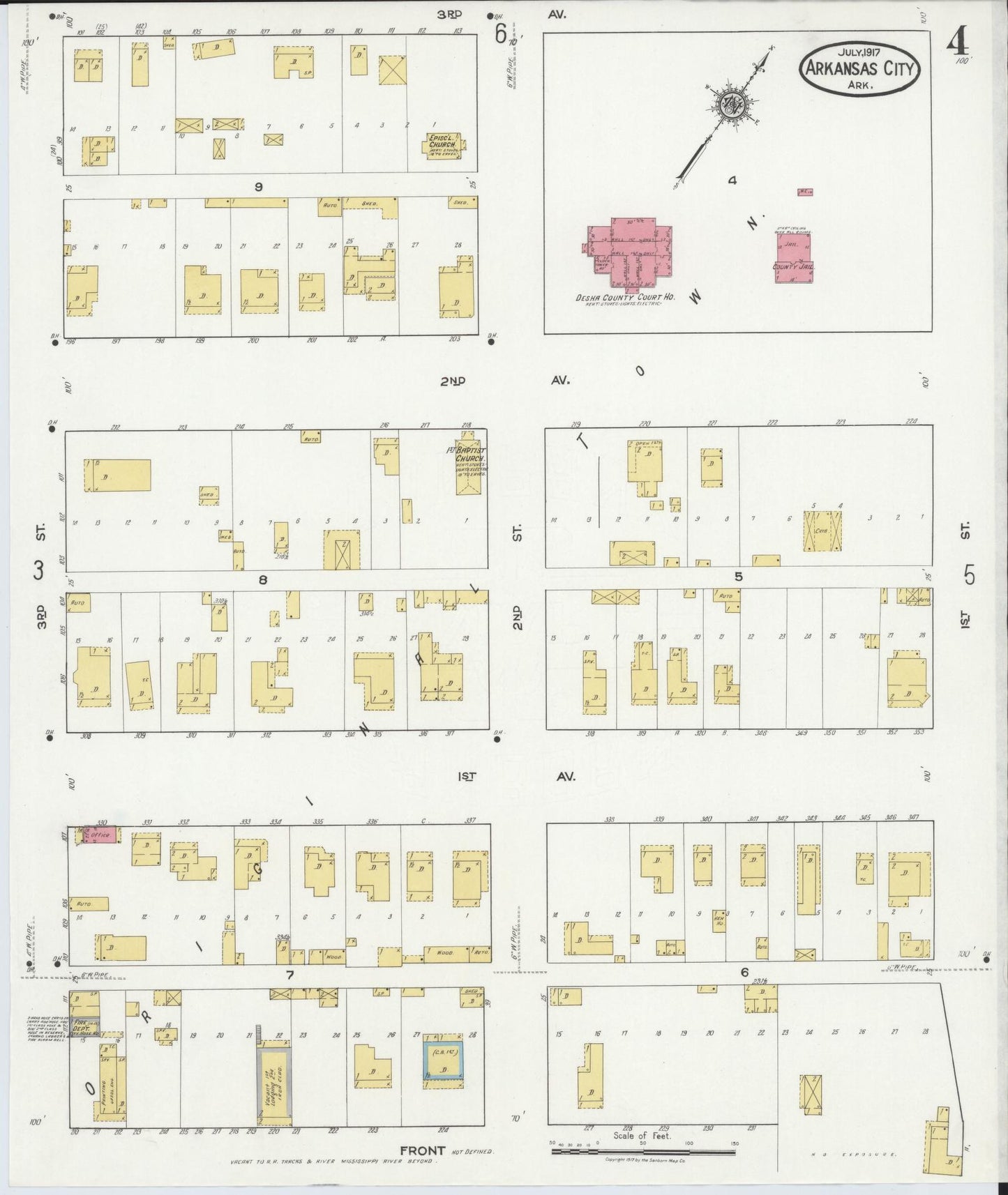 Sanborn Fire Insurance Map from Arkansas City, Desha County, Arkansas (1917), Sheet #0004 - Complete Map Set gallery image, historic Sanborn map, vintage wall art, Arkansas Arkansas