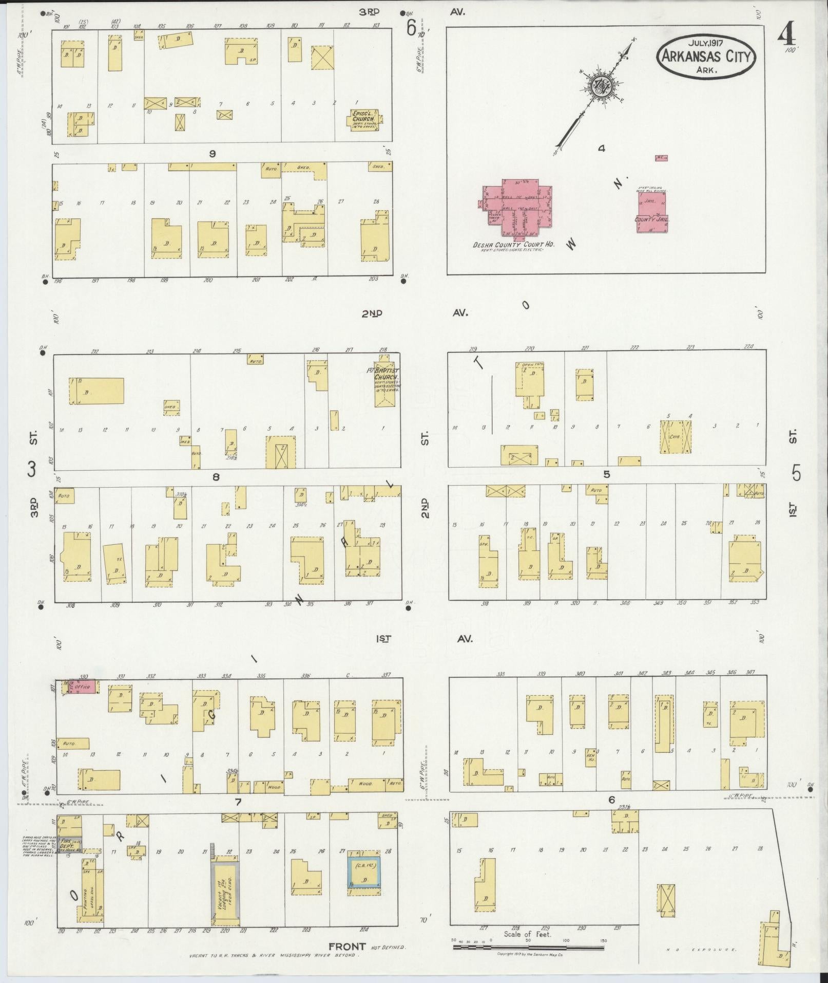 Sanborn Fire Insurance Map from Arkansas City, Desha County, Arkansas (1917), Sheet #0004 - Complete Map Set gallery image, historic Sanborn map, vintage wall art, Arkansas Arkansas
