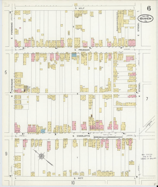 Sanborn Fire Insurance Map from Manheim, Lancaster County, Pennsylvania (1912), Sheet #0006 - Historic Sanborn Fire Insurance Map Print, vintage old map wall art, antique decor, genealogy gift, Pennsylvania Pennsylvania map