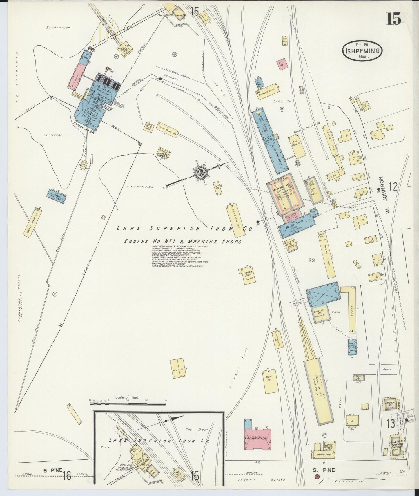 Sanborn Fire Insurance Map from Ishpeming, Marquette County, Michigan (1911), Sheet #0015 - Complete Map Set gallery image, historic Sanborn map, vintage wall art, Michigan Michigan