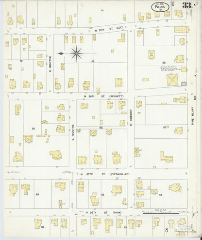 Sanborn Fire Insurance Map from Paris, Lamar County, Texas (1908), Sheet #0033 - Historic Sanborn Fire Insurance Map Print, vintage old map wall art, antique decor, genealogy gift, Texas Texas map