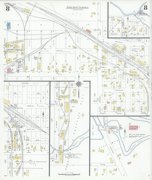 Sanborn Fire Insurance Map from Waupaca, Waupaca County, Wisconsin (1934), Sheet #0008 - Historic Sanborn Fire Insurance Map Print, vintage old map wall art, antique decor, genealogy gift, Wisconsin Wisconsin map