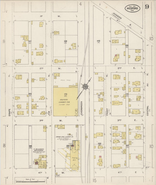 Sanborn Fire Insurance Map from Medford, Jackson County, Oregon (1911), Sheet #0009 - Historic Sanborn Fire Insurance Map Print, vintage old map wall art, antique decor, genealogy gift, Oregon Oregon map