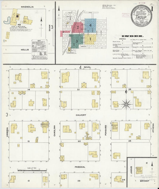 Sanborn Fire Insurance Map from Troup, Smith County, Texas (1909), Sheet #0001 - Historic Sanborn Fire Insurance Map Print, vintage old map wall art, antique decor, genealogy gift, Texas Texas map