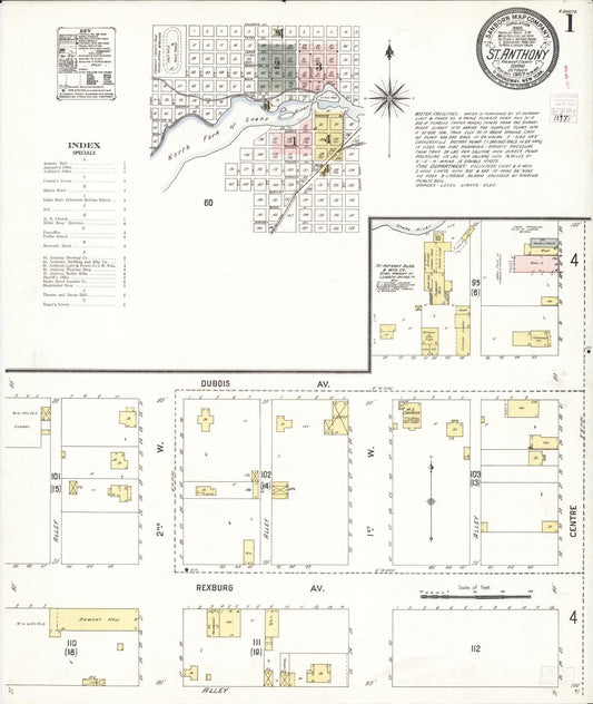 Sanborn Fire Insurance Map from Saint Anthony, Fremont County, Idaho (1907), Sheet #0001 - Historic Sanborn Fire Insurance Map Print, vintage old map wall art, antique decor, genealogy gift, Idaho Idaho map