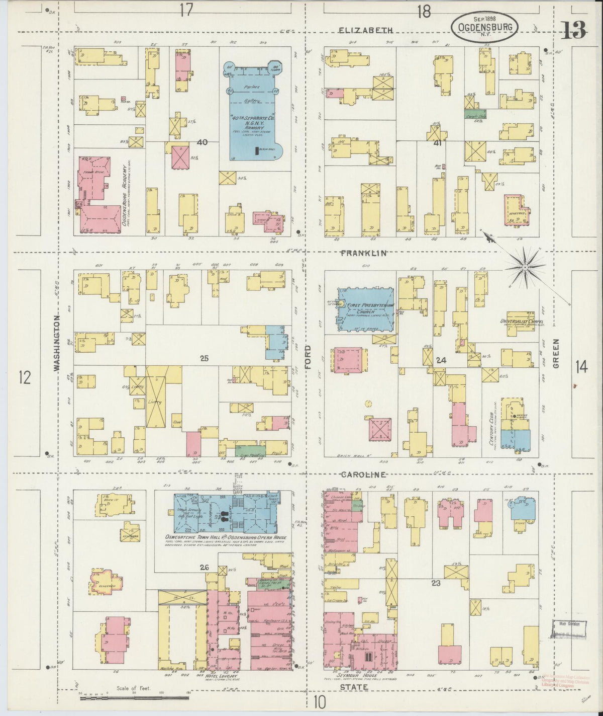 Sanborn Fire Insurance Map from Ogdensburg, St. Lawrence County, New York (1898), Sheet #0013 - Complete Map Set gallery image, historic Sanborn map, vintage wall art, New York New York
