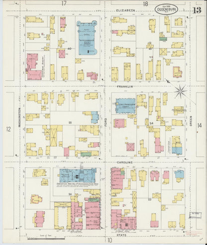 Sanborn Fire Insurance Map from Ogdensburg, St. Lawrence County, New York (1898), Sheet #0013 - Complete Map Set gallery image, historic Sanborn map, vintage wall art, New York New York