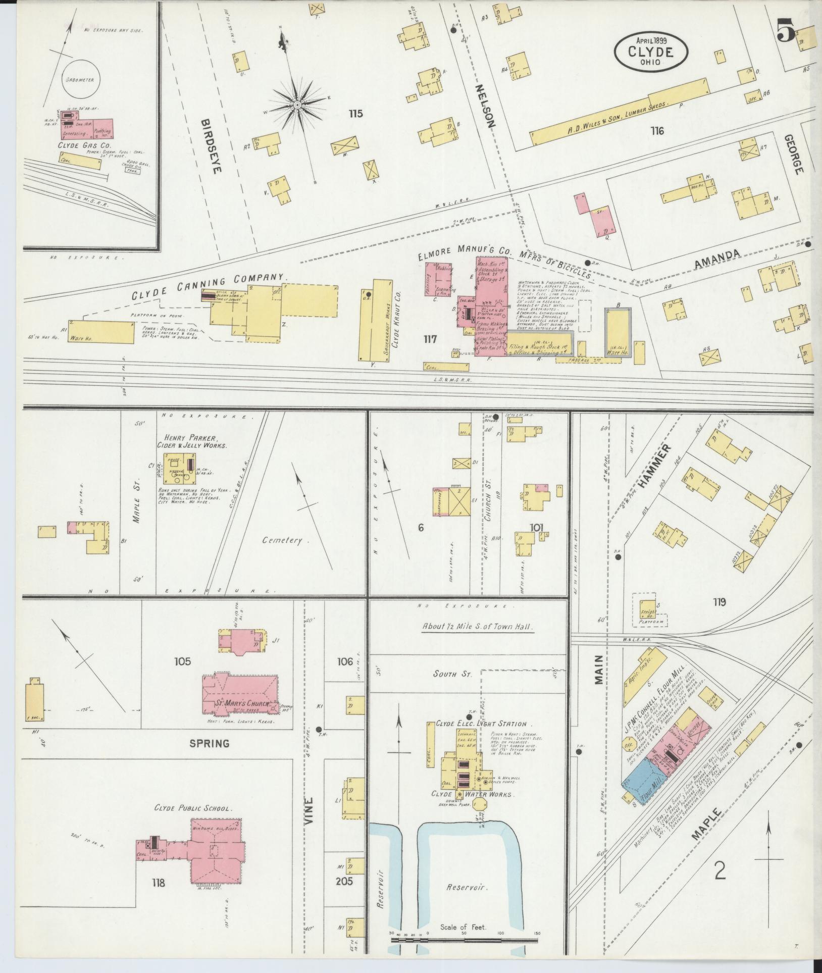 Sanborn Fire Insurance Map from Clyde, Sandusky County, Ohio (1899), Sheet #0005 - Historic Sanborn Fire Insurance Map Print, vintage old map wall art, antique decor, genealogy gift, Ohio Ohio map