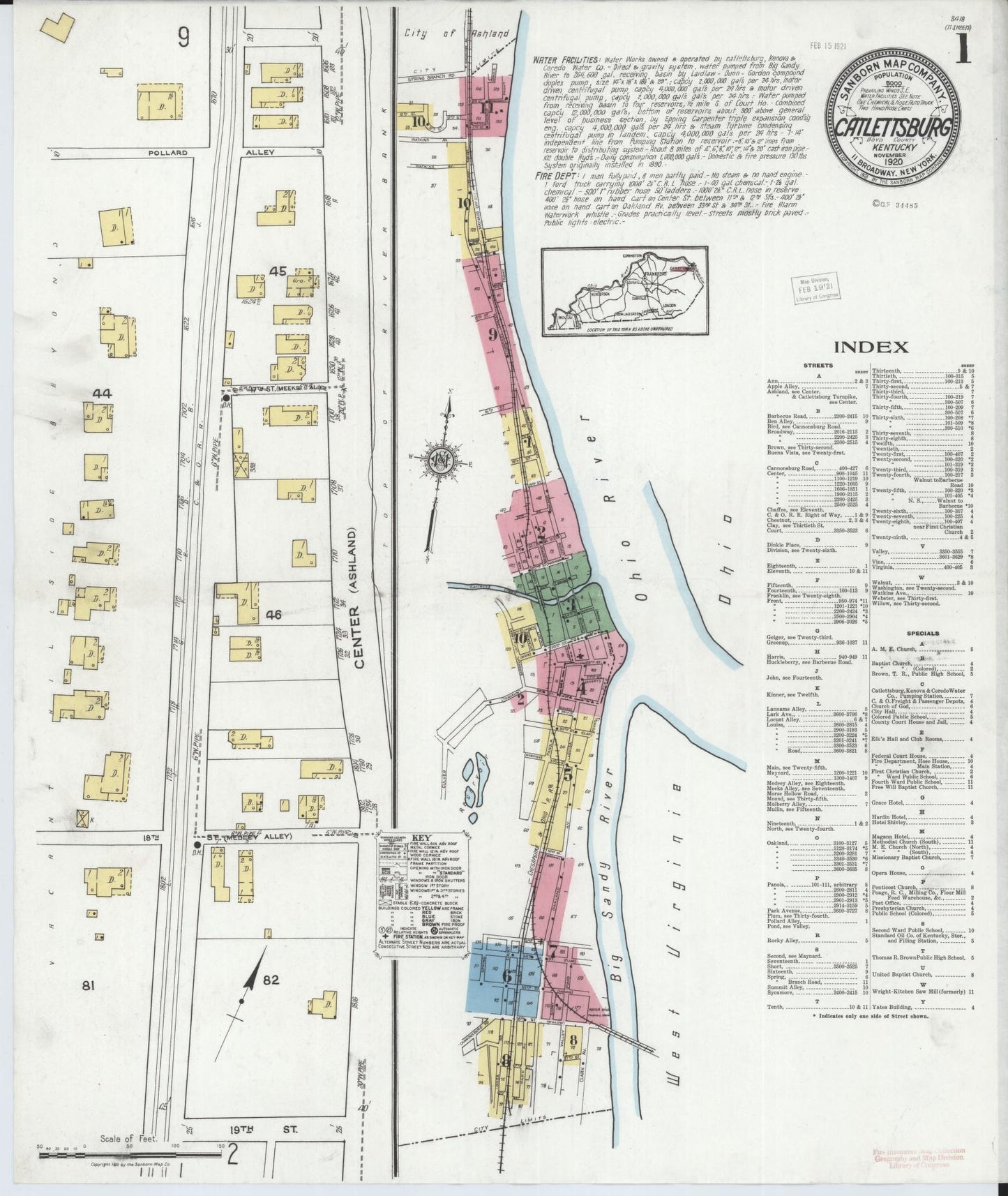 Sanborn Fire Insurance Map from Catlettsburg, Boyd County, Kentucky (1920), Sheet #0001 - Complete Map Set gallery image, historic Sanborn map, vintage wall art, Kentucky Kentucky