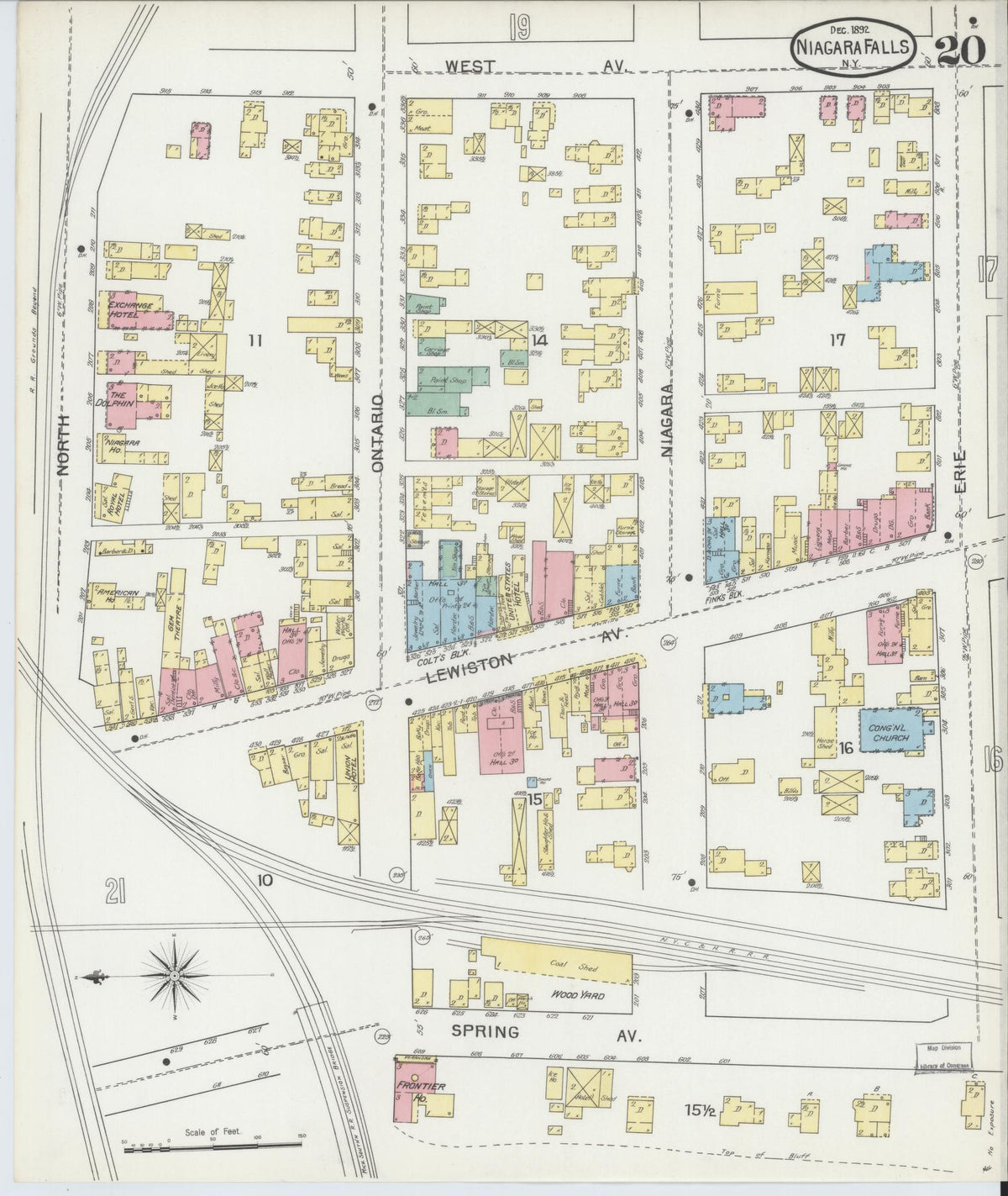 Sanborn Fire Insurance Map from Niagara Falls, Niagara County, New York (1892), Sheet #0020 - Historic Sanborn Fire Insurance Map Print, vintage old map wall art, antique decor, genealogy gift, New York New York map