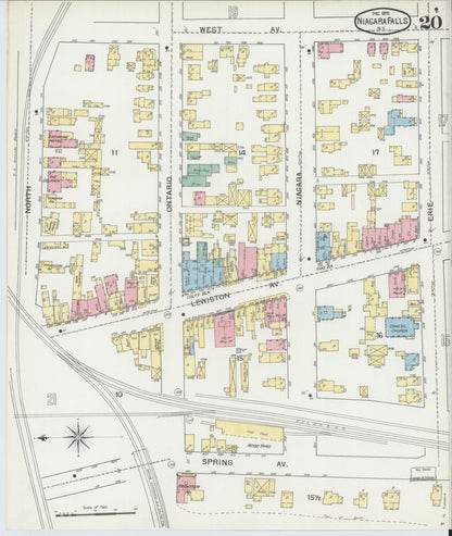 Sanborn Fire Insurance Map from Niagara Falls, Niagara County, New York (1892), Sheet #0020 - Historic Sanborn Fire Insurance Map Print, vintage old map wall art, antique decor, genealogy gift, New York New York map