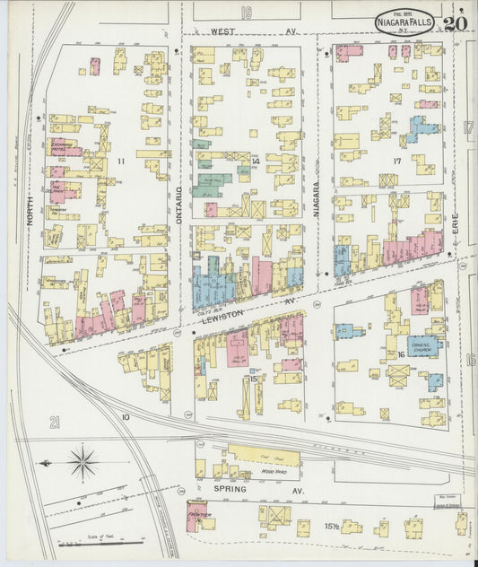 Sanborn Fire Insurance Map from Niagara Falls, Niagara County, New York (1892), Sheet #0020 - Historic Sanborn Fire Insurance Map Print, vintage old map wall art, antique decor, genealogy gift, New York New York map