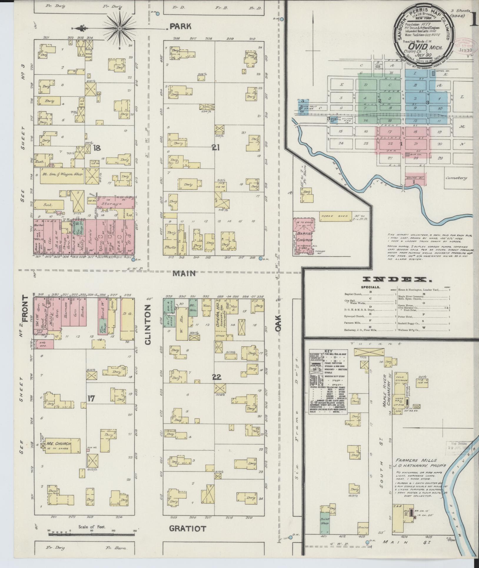 Sanborn Fire Insurance Map from Ovid, Clinton County, Michigan (1890), Sheet #0001 - Historic Sanborn Fire Insurance Map Print, vintage old map wall art, antique decor, genealogy gift, Michigan Michigan map