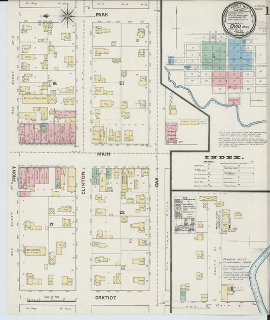 Sanborn Fire Insurance Map from Ovid, Clinton County, Michigan (1890), Sheet #0001 - Historic Sanborn Fire Insurance Map Print, vintage old map wall art, antique decor, genealogy gift, Michigan Michigan map