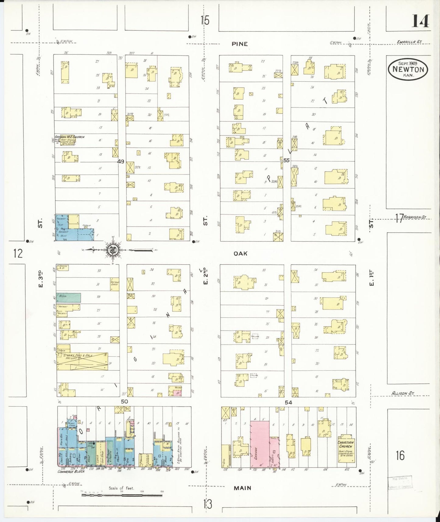 Sanborn Fire Insurance Map from Newton, Harvey County, Kansas (1909), Sheet #0014 - Complete Map Set gallery image, historic Sanborn map, vintage wall art, Kansas Kansas