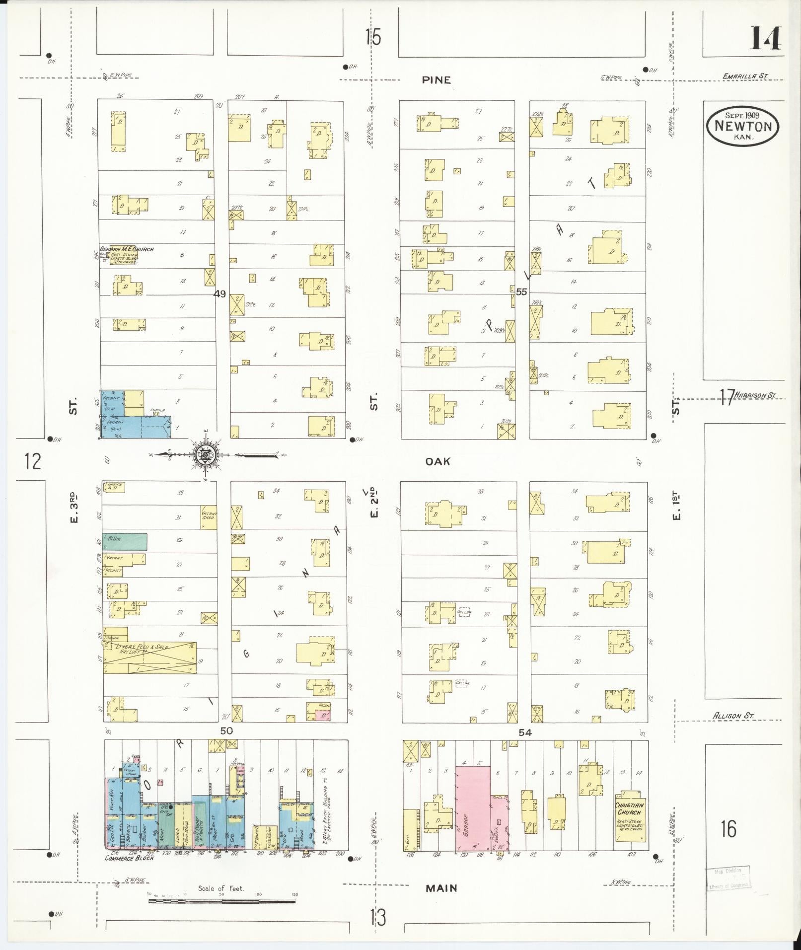 Sanborn Fire Insurance Map from Newton, Harvey County, Kansas (1909), Sheet #0014 - Complete Map Set gallery image, historic Sanborn map, vintage wall art, Kansas Kansas