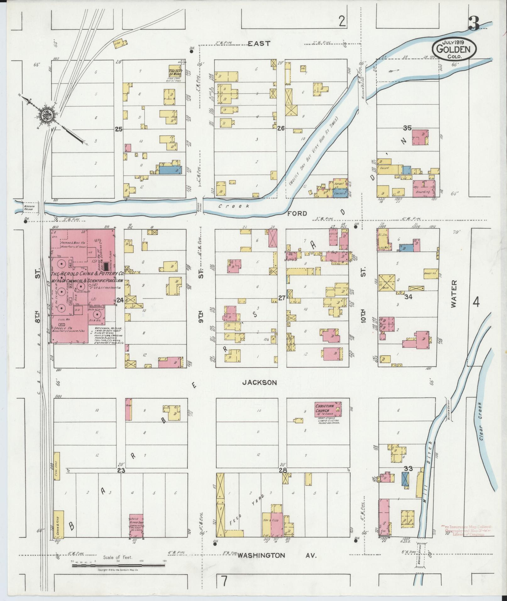 Sanborn Fire Insurance Map from Golden, Jefferson County, Colorado (1919), Sheet #0003 - Complete Map Set gallery image, historic Sanborn map, vintage wall art, Colorado Colorado