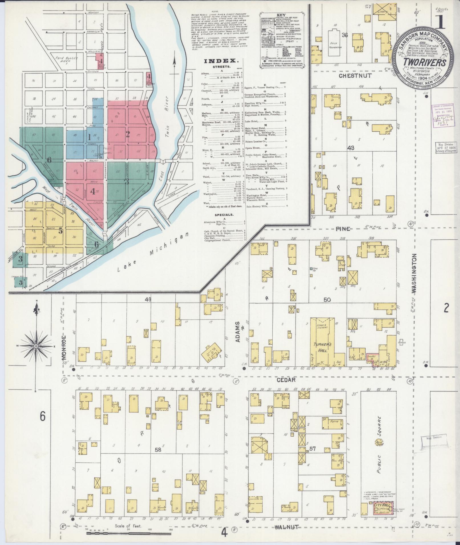 Sanborn Fire Insurance Map from Two Rivers, Manitowoc County, Wisconsin (1904), Sheet #0001 - Complete Map Set gallery image, historic Sanborn map, vintage wall art, Wisconsin Wisconsin