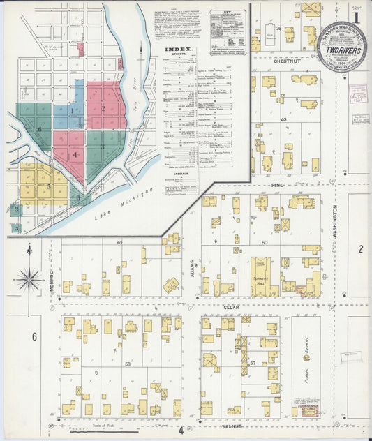 Sanborn Fire Insurance Map from Two Rivers, Manitowoc County, Wisconsin (1904), Sheet #0001 - Complete Map Set gallery image, historic Sanborn map, vintage wall art, Wisconsin Wisconsin
