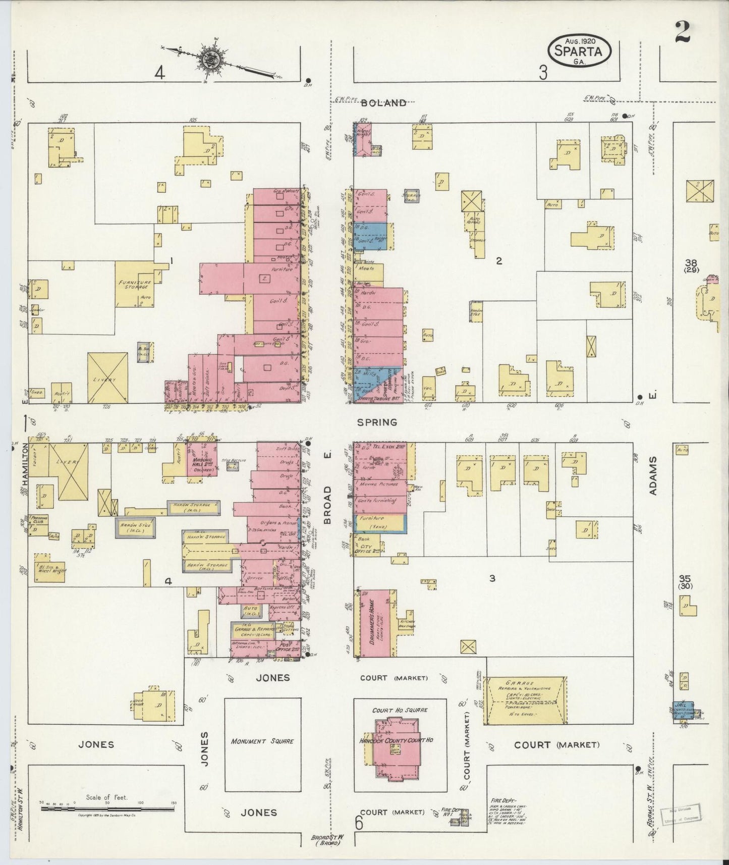 Sanborn Fire Insurance Map from Sparta, Hancock County, Georgia (1920), Sheet #0002 - Complete Map Set gallery image, historic Sanborn map, vintage wall art, Georgia Georgia