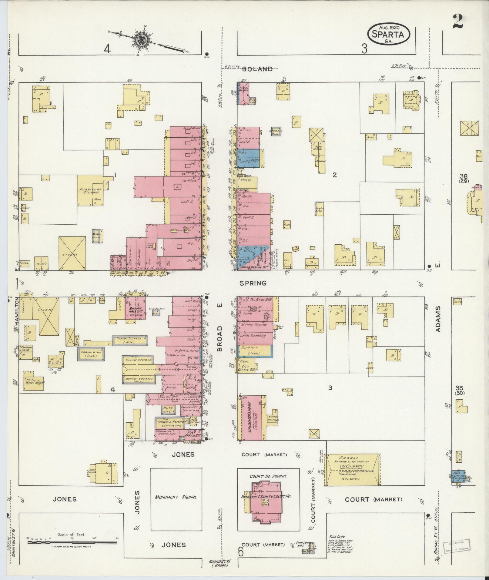 Sanborn Fire Insurance Map from Sparta, Hancock County, Georgia (1920), Sheet #0002 - Complete Map Set gallery image, historic Sanborn map, vintage wall art, Georgia Georgia