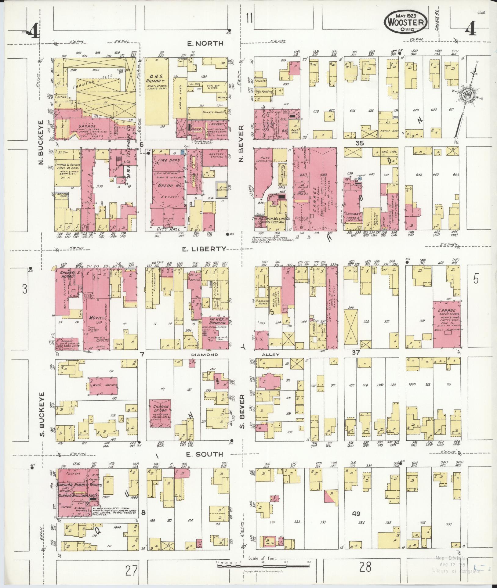 Sanborn Fire Insurance Map from Wooster, Wayne County, Ohio (1923), Sheet #0004 - Historic Sanborn Fire Insurance Map Print, vintage old map wall art, antique decor, genealogy gift, Ohio Ohio map