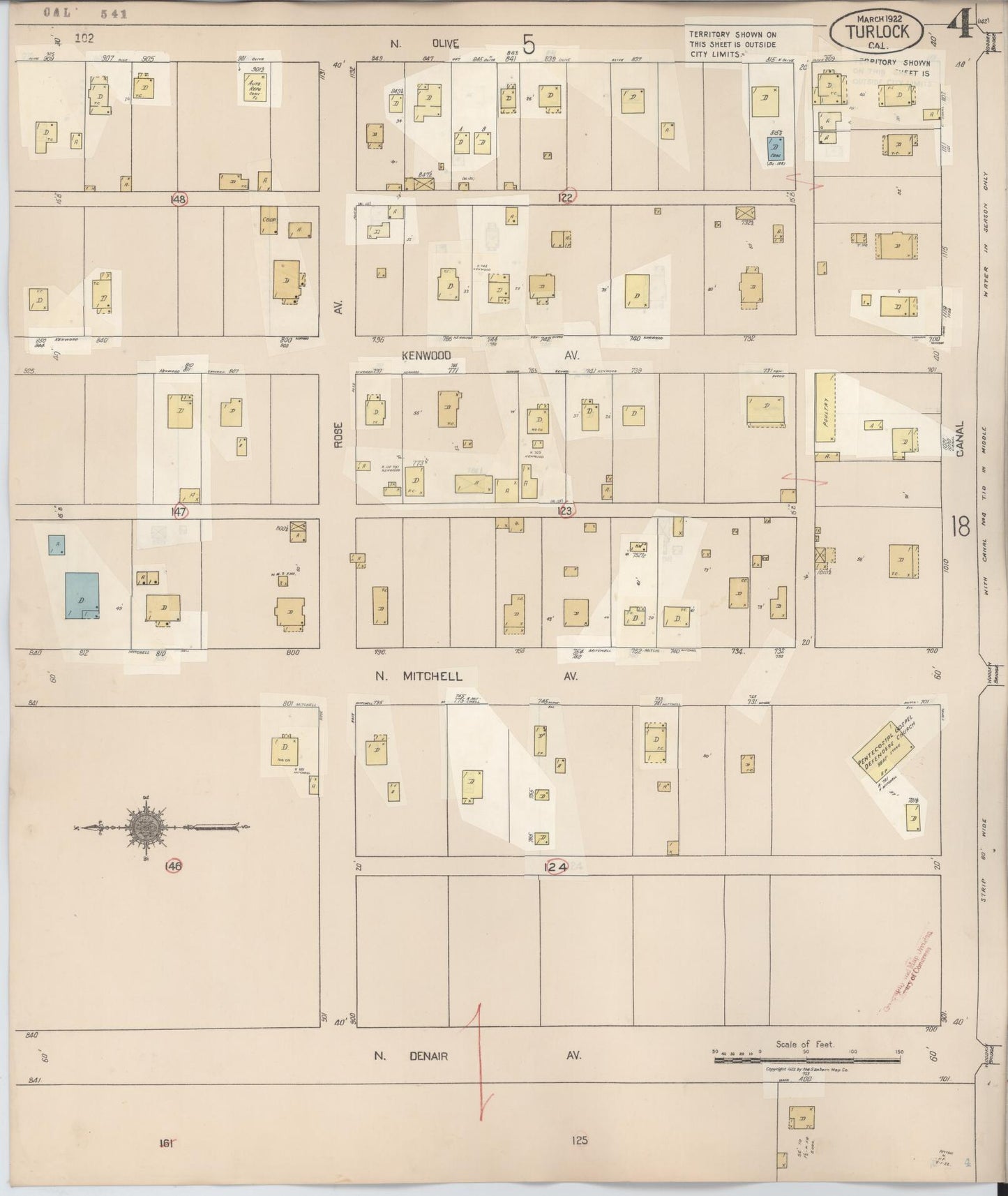 Sanborn Fire Insurance Map from Turlock, Stanislaus County, California (1943), Sheet #0004 - Complete Map Set gallery image, historic Sanborn map, vintage wall art, California California